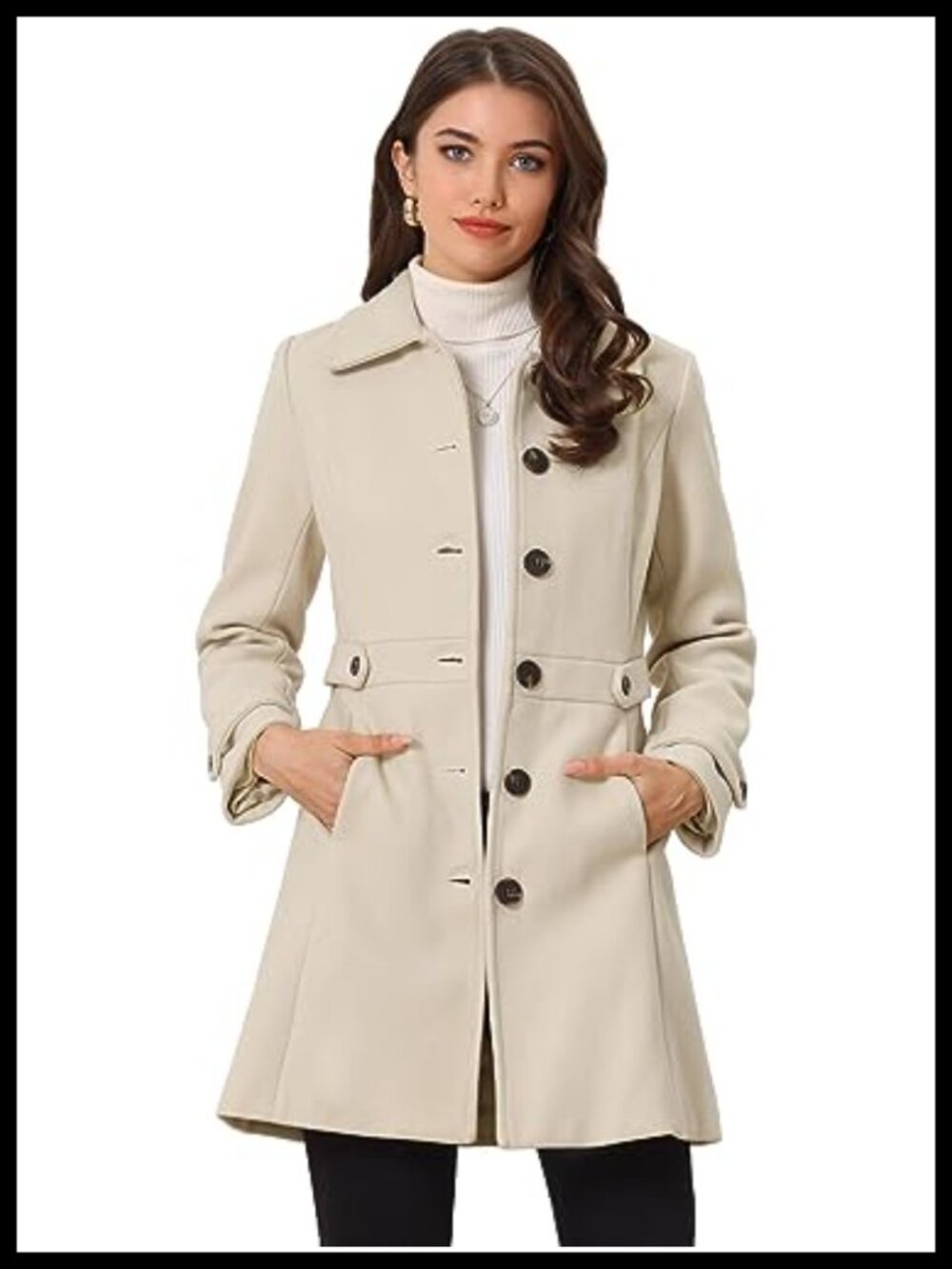 Allegra K Women's Winter Classic Overcoat Pea Coat Trench Coat